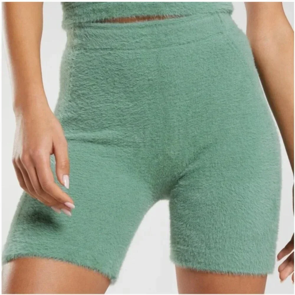 Gymshark x Whitney Simmons Eyelash Knit Shorts Women's Med Green Fuzzy Athletic